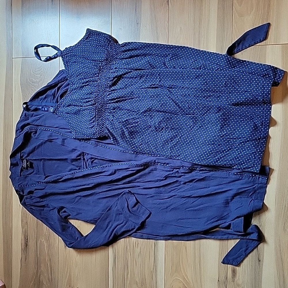 Oh Baby by Motherhood Size M Nursing Pajama w/Robe! Navy w/white Polka-dots